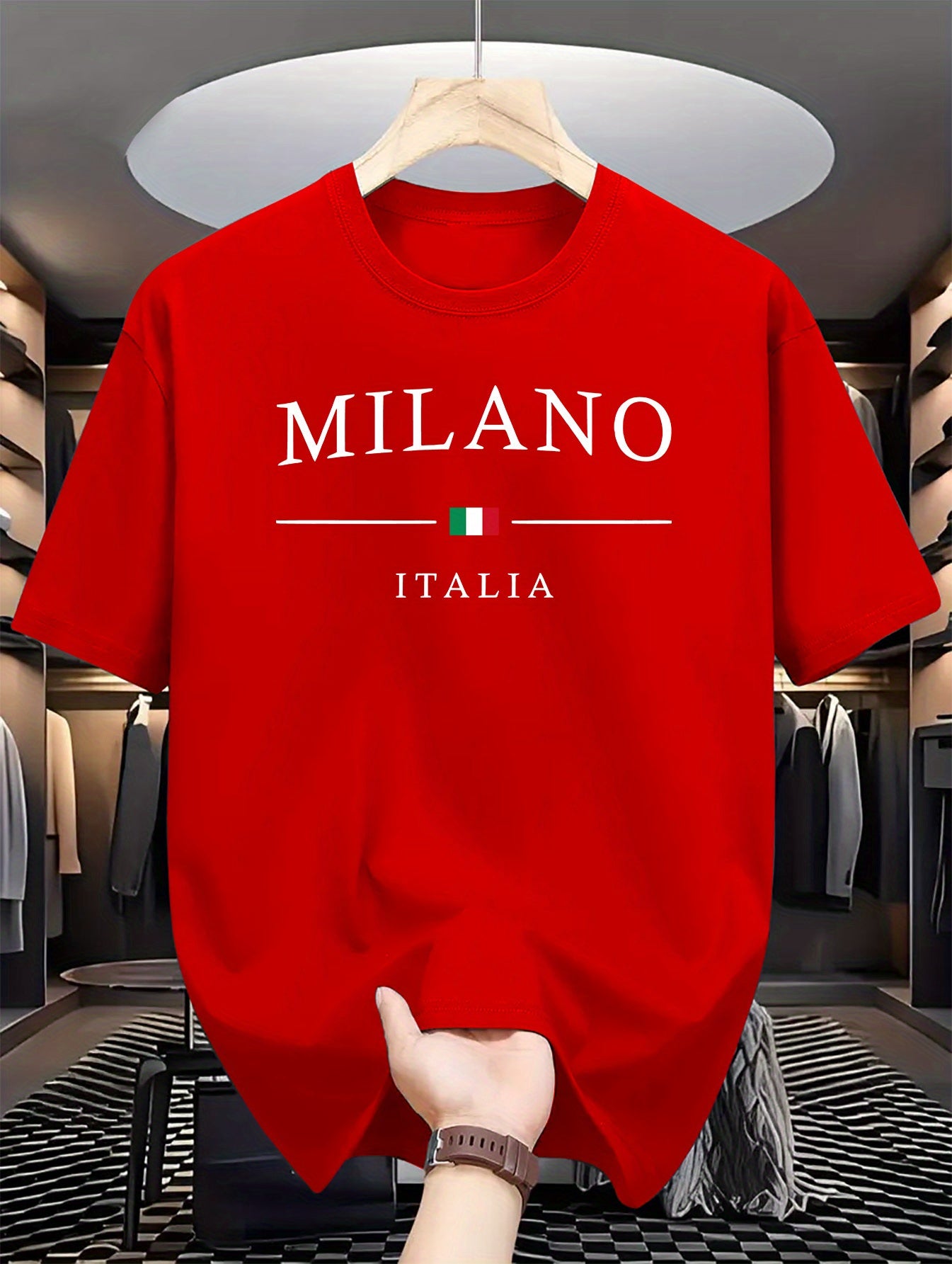 Men's Letter MILANO ITALIA Print Short Sleeve T-Shirts,