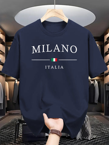 Men's Letter MILANO ITALIA Print Short Sleeve T-Shirts,
