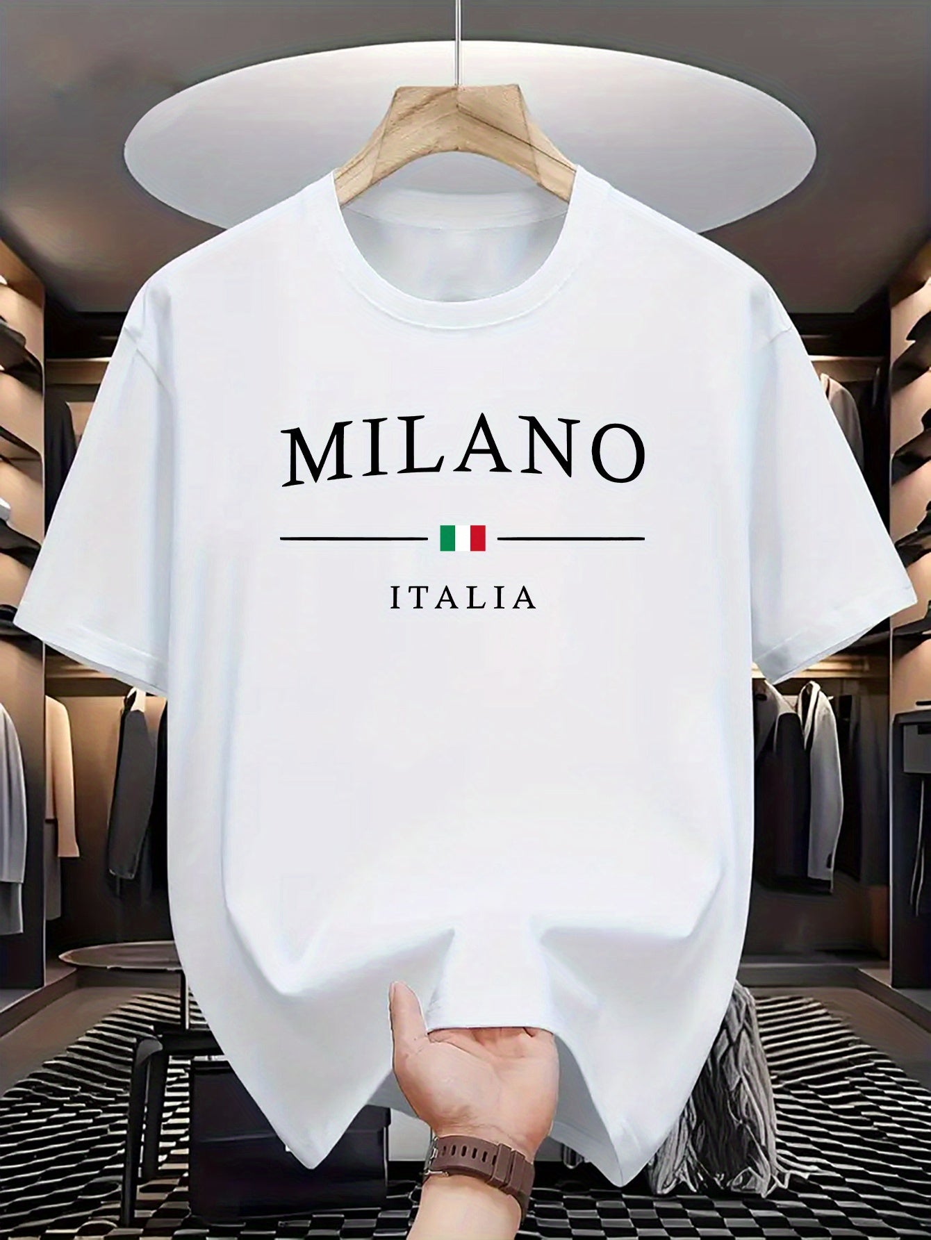 Men's Letter MILANO ITALIA Print Short Sleeve T-Shirts,