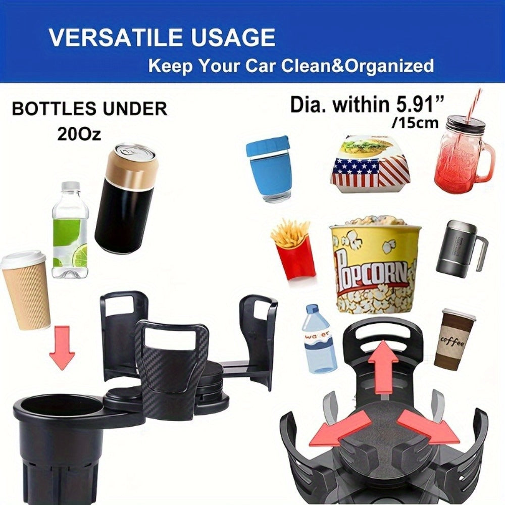 Dual Car Cup Holder Expander with Adjustable Base