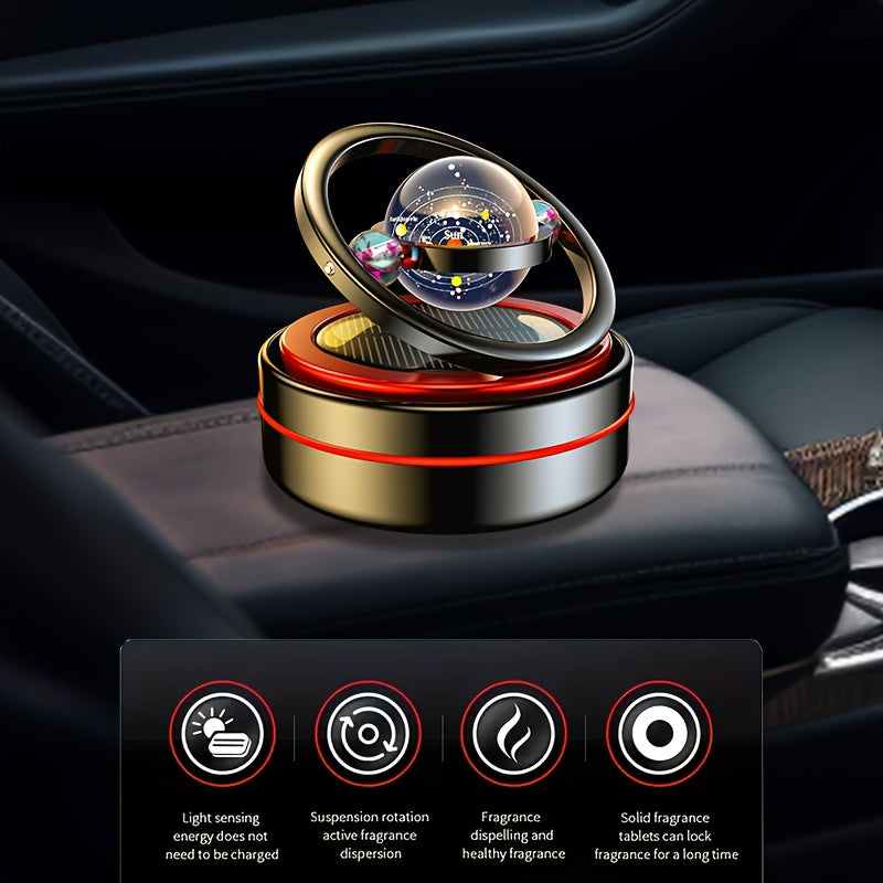 Solar-Powered Rotating Car Air Freshener with Metal Casing