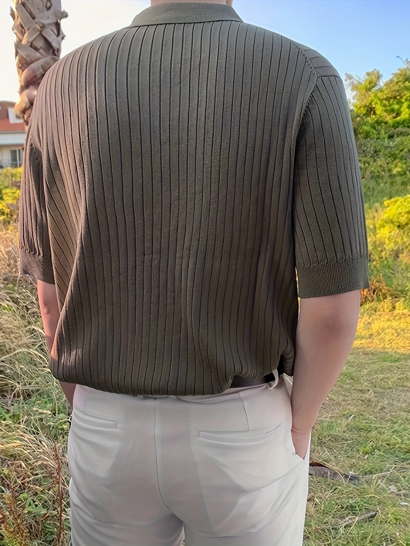 Men's Stripe Pattern Sweater, Casual Breathable Medium Stretch .