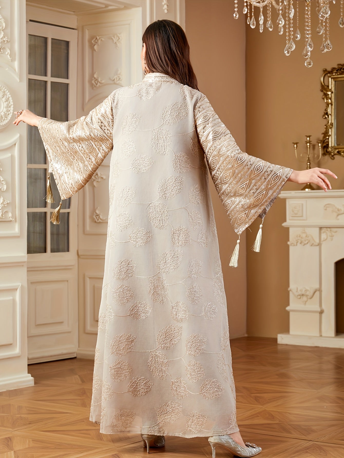 Elegant Black & Golden Decorated Kaftan for Women - ./MH