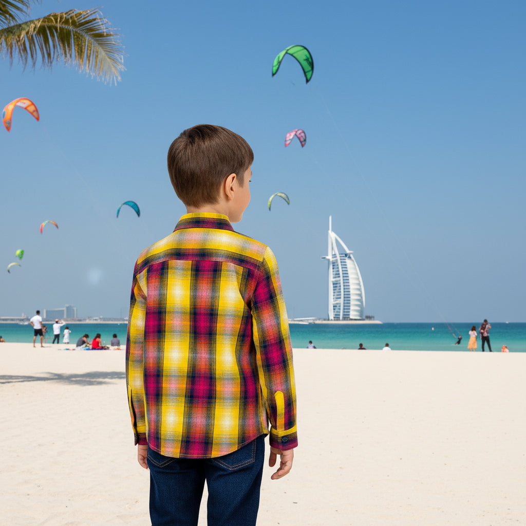Boys Colorful Plaid Shirt Long Sleeve Collar Pocket Check Pattern | Sizes 2-12Years | MH