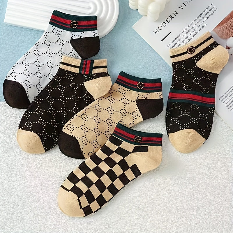10 Pairs Of Men's French Style Vintage Pattern Crew Socks, /MH