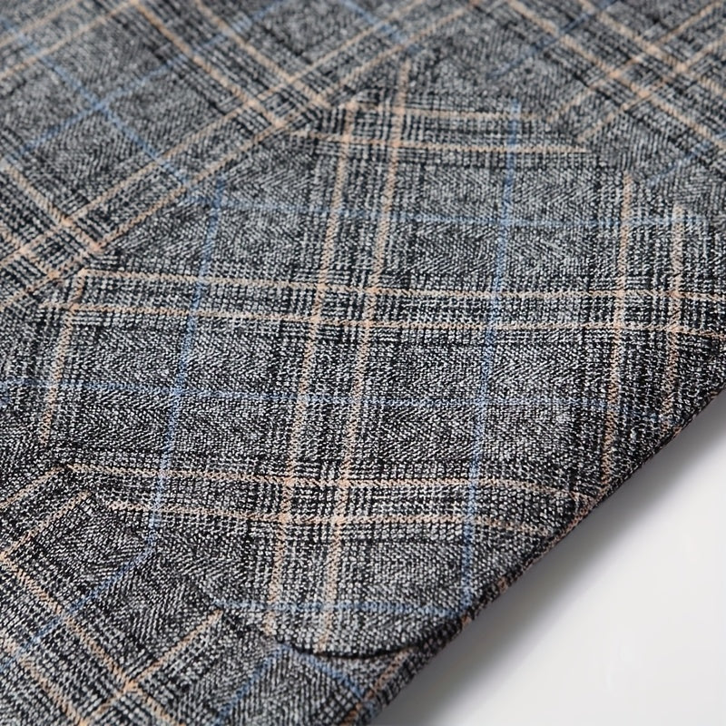 Men'S Checked Pattern Blazer with Pockets - Formal Two-Button Lapel,
