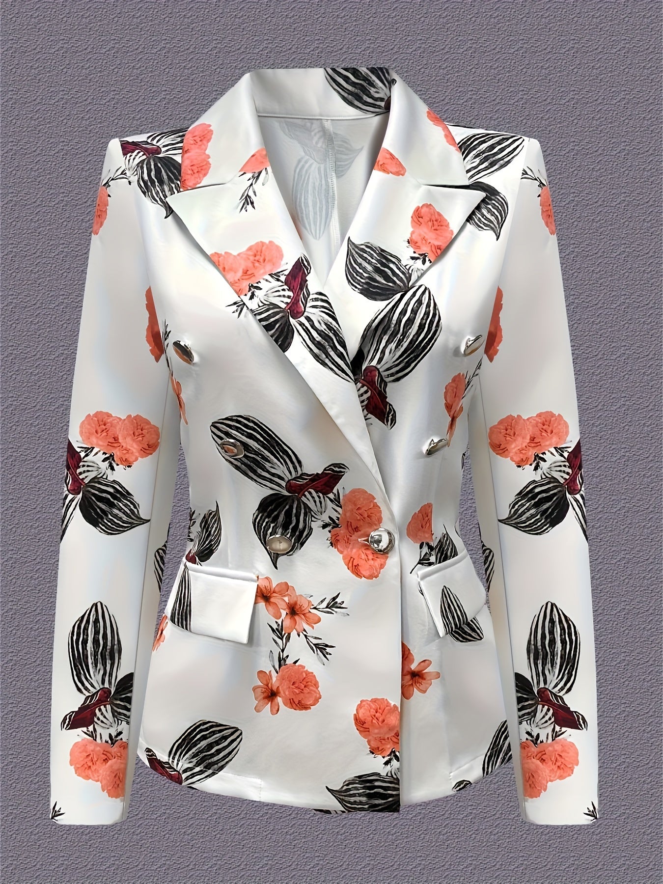 Solid Color Open Front Blazer, Elegant Lapel Neck Double Breasted.