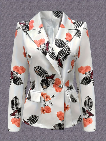 Solid Color Open Front Blazer, Elegant Lapel Neck Double Breasted.