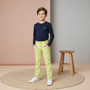 Kids Lemon Yellow Chinos Striped Tie Waist Boys | Sizes 1-6 Years | MH