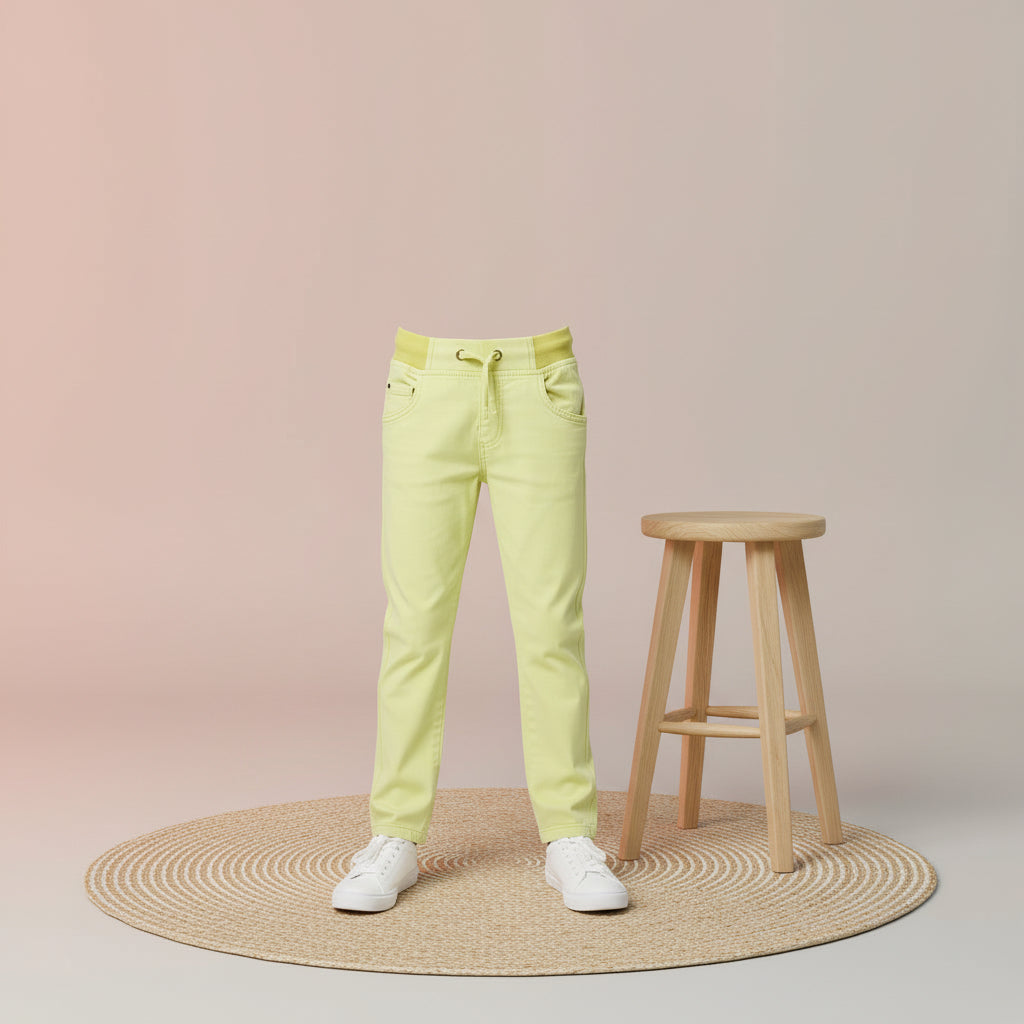 Kids Lemon Yellow Chinos Striped Tie Waist Boys | Sizes 1-6 Years | MH
