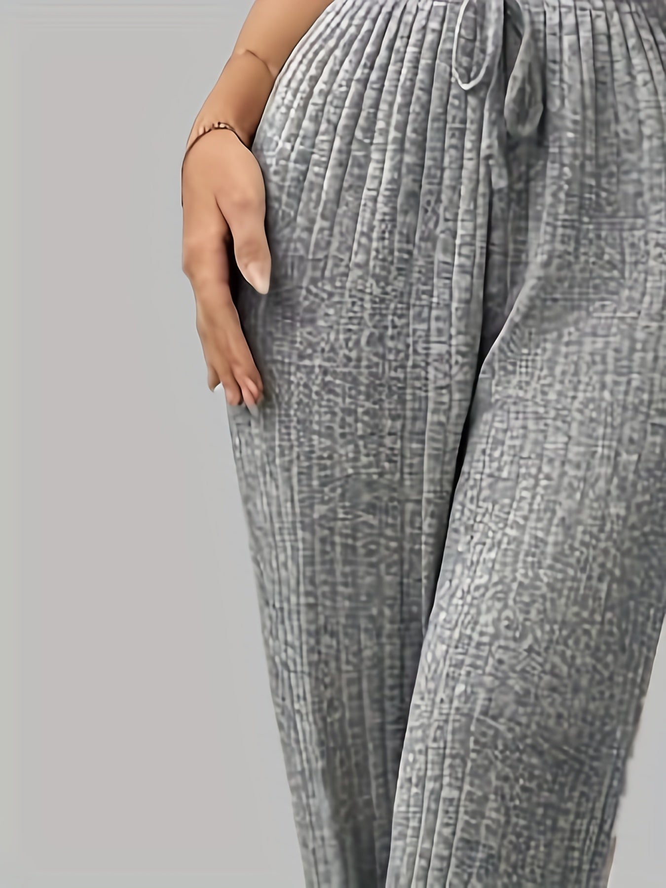 Solid Ribbed Lounge Set, Ruffle Cami Top & Elastic Waistband Pants,
