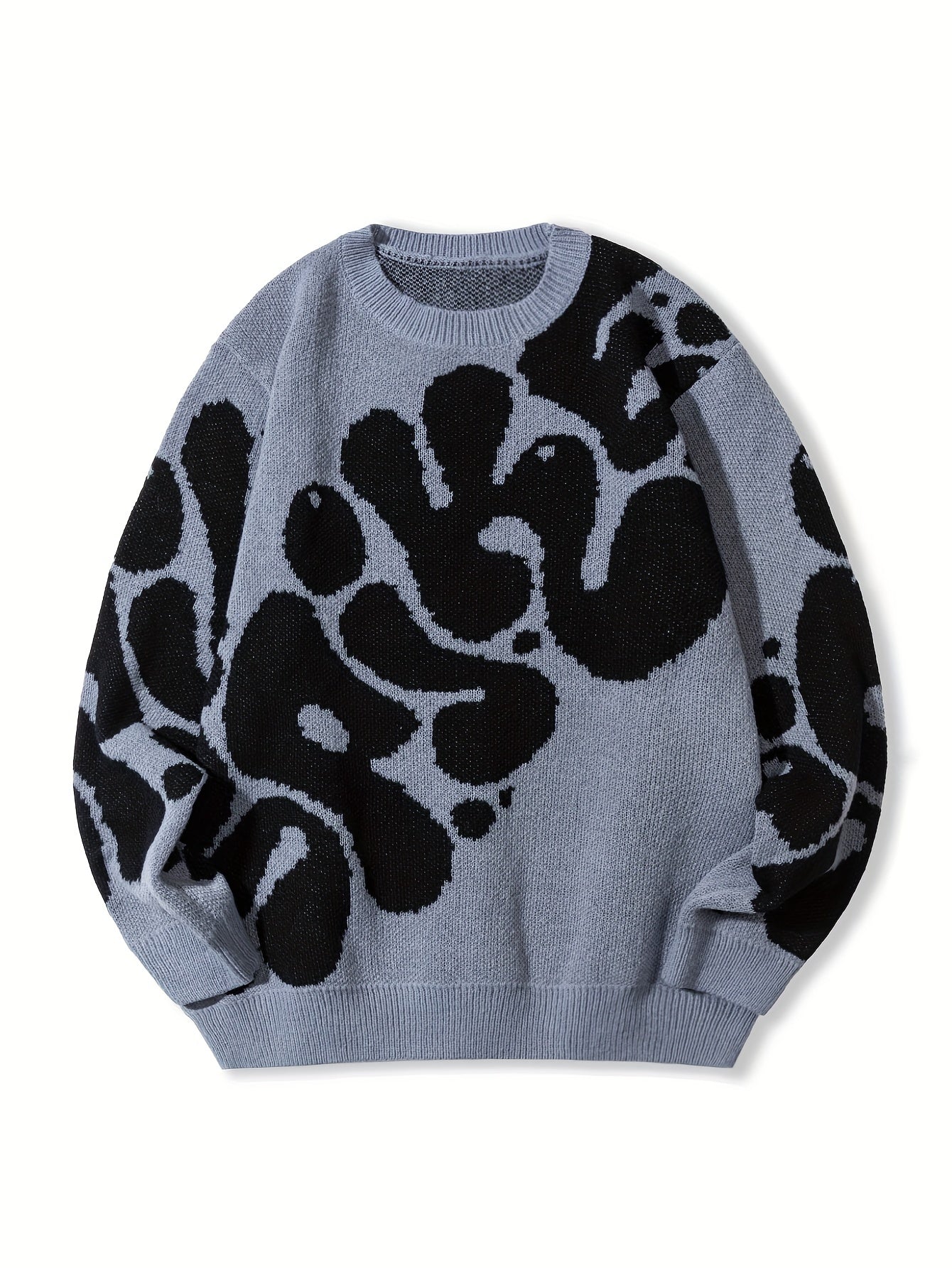 Trendy Pattern Knitted Sweater, Men's Casual Warm Slightly Stretch.