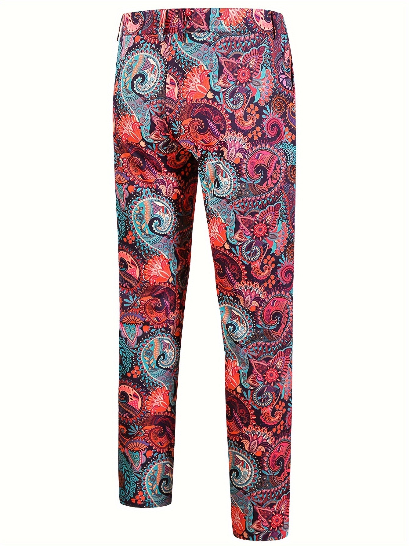 2pcs Men's Fashion Casual Suit Set, 3D Vibrant Paisley Print Blazer.