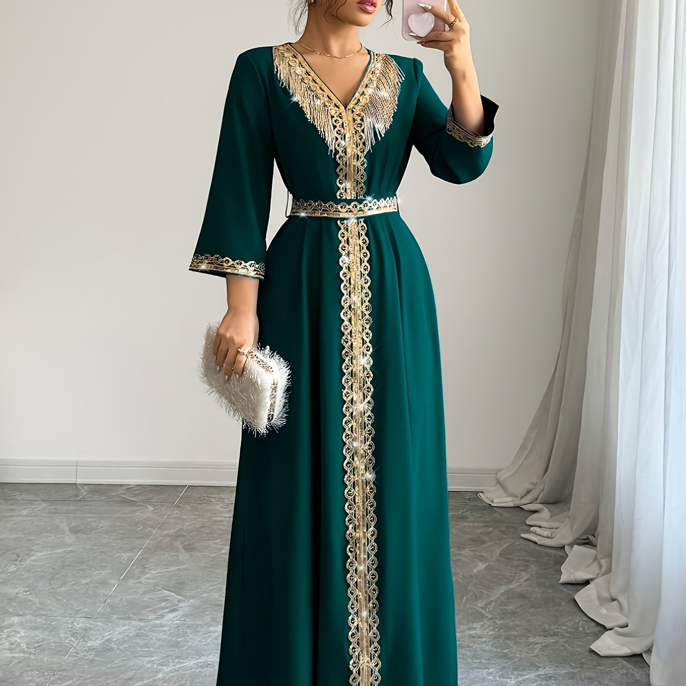 Yuhongfei Directional YY0309072 Mid-Sleeve Maxi Dress