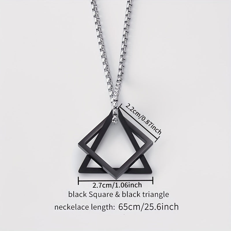 1pc Men's Stainless Steel Geometric Pendant Necklace, Hip-hop High-end Accessories, father's day gift