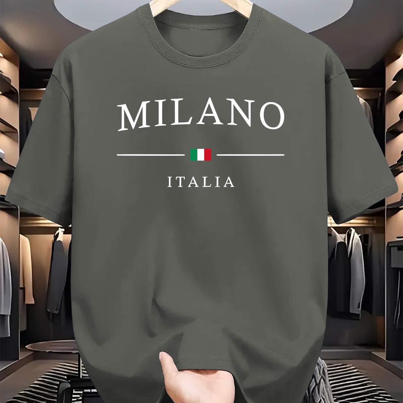 Men's Letter MILANO ITALIA Print Short Sleeve T-Shirts,