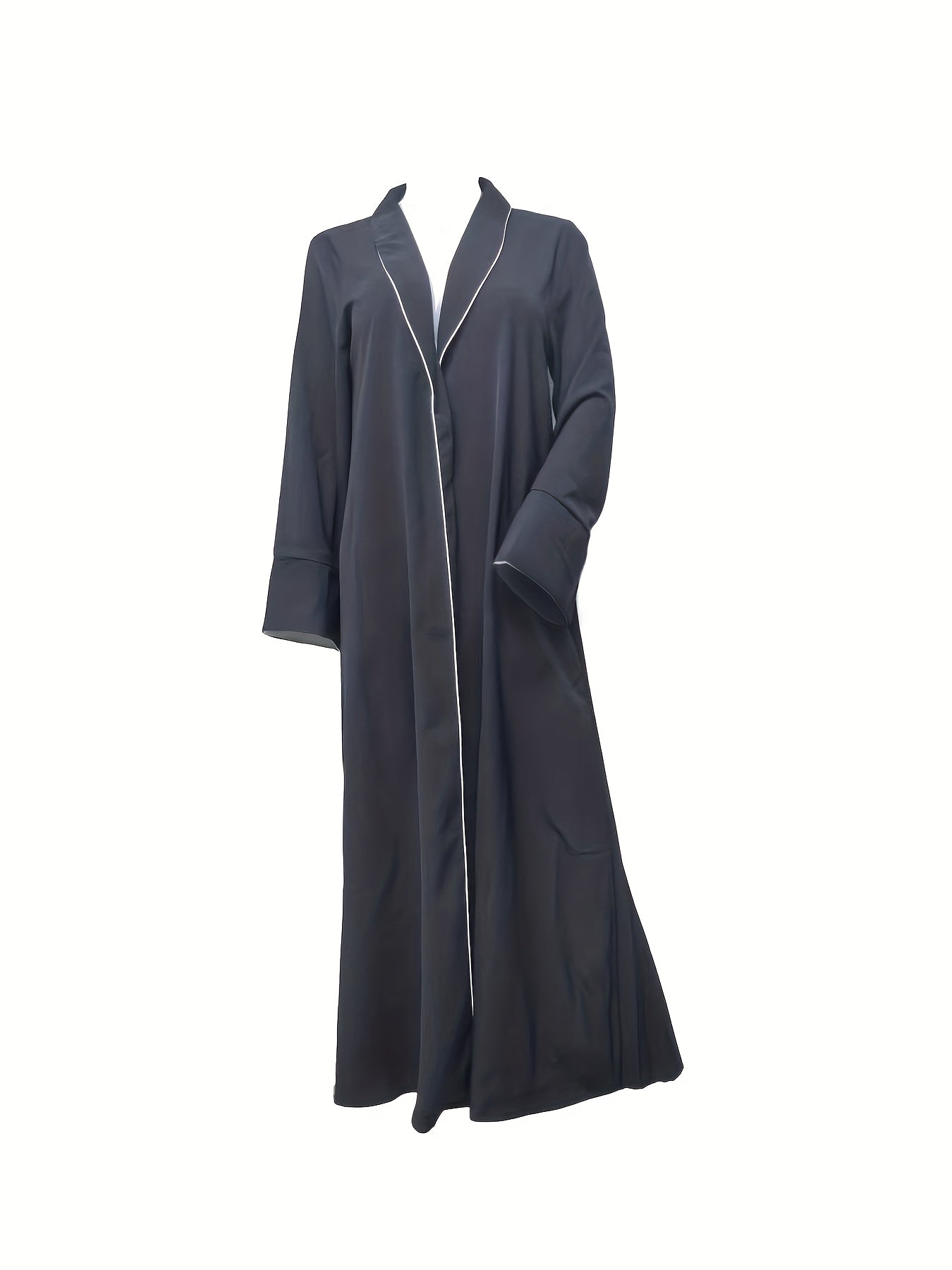 Contrast Trim Lapel Neck Abaya Dress, Elegant Open Front Long Sleeve ./ MH