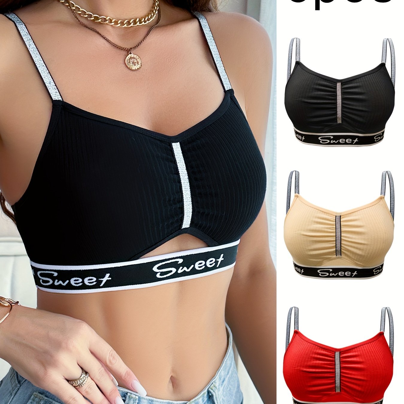 3pcs Color Block Wireless Cami Bra, Sexy Comfy Push Up Bra, /MH