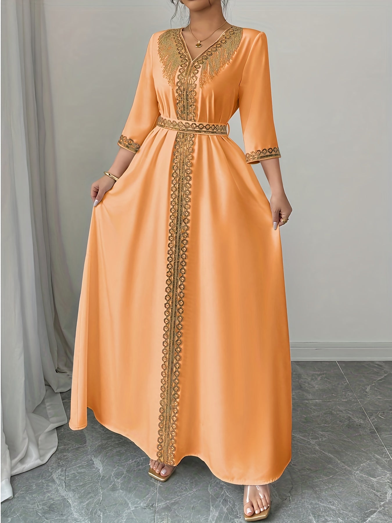 Yuhongfei Directional YY0309072 Mid-Sleeve Maxi Dress
