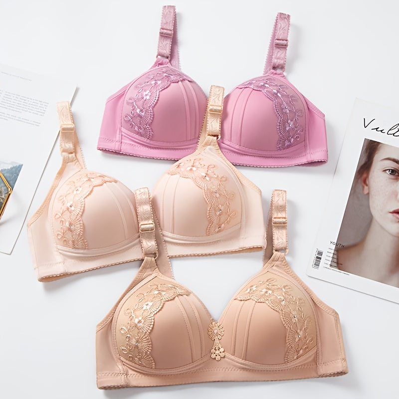 Women'S Floral Push-Up Bra - Sexy Lingerie with Rhinestone Details, /MH