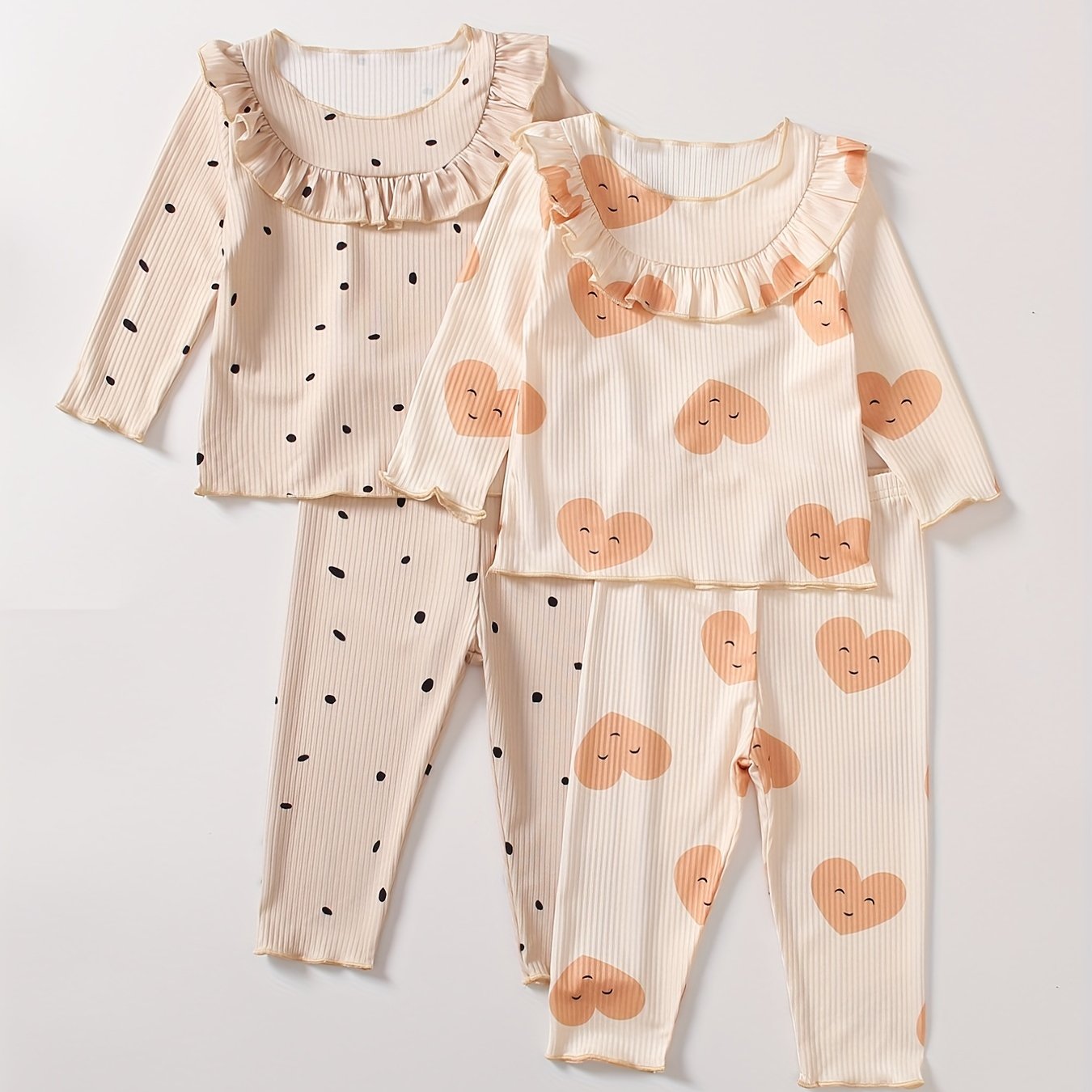 Two Sets Cute Graphic Outfits, Baby Girls .