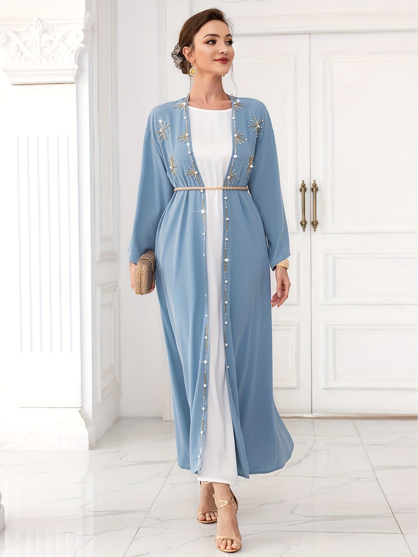 Open Front Long Sleeve Kaftan Dress,women fashion'/MH