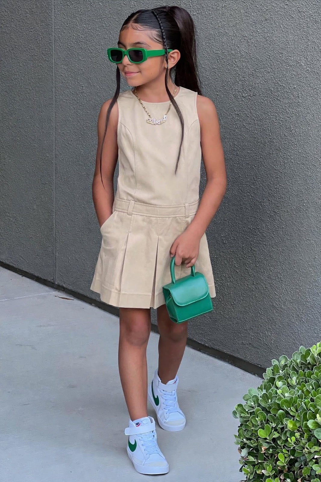 Elegant Sleeveless Pleated A-Line Dress with Belt Detail | MH Size (6-16Years)