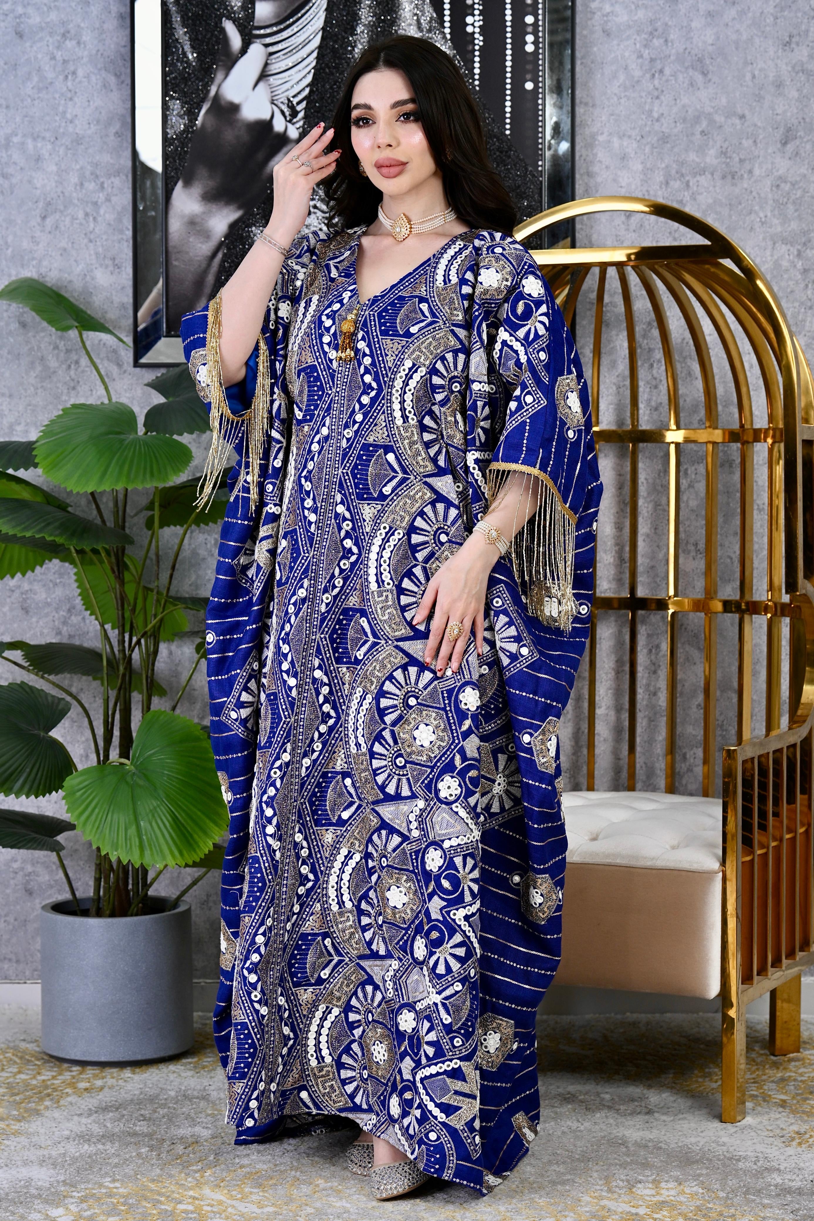 Embroidered Butterfly Kaftan with Tassel Sleeves | 4 Colors | Luxury Free Size Dress for Eid UAE | MH
