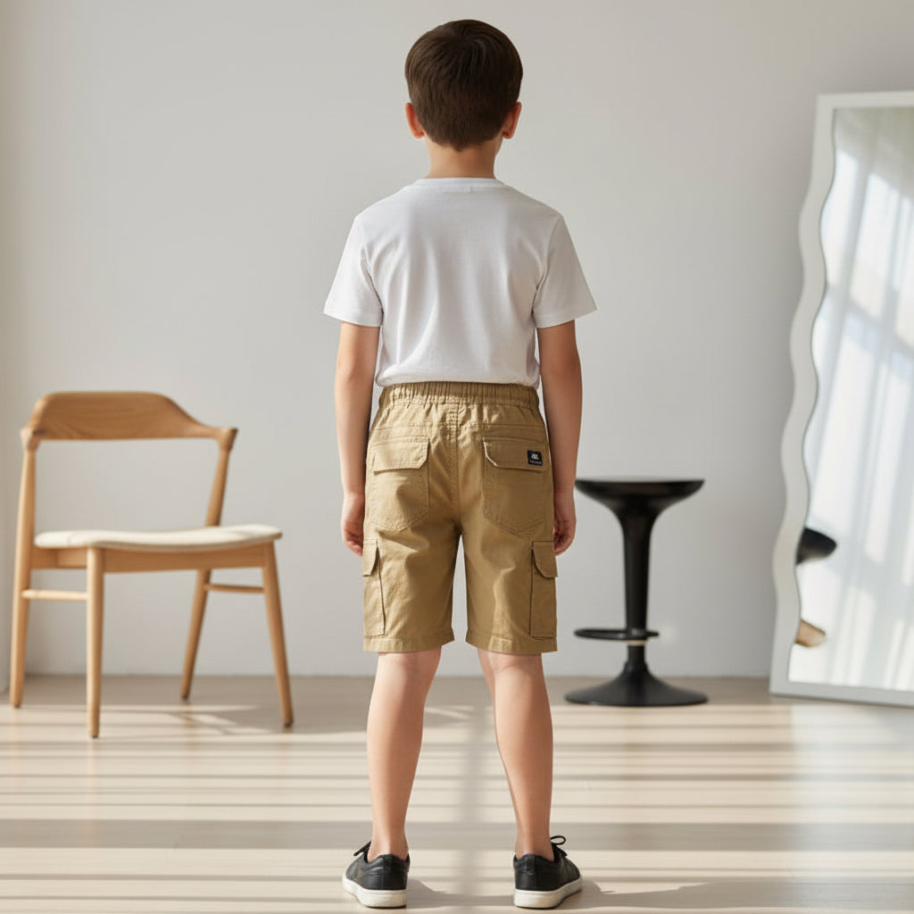 Teen Boys Beige Khaki Cargo Shorts 9-16 Years | Stylish Multiple Pockets Casual Shorts | MH