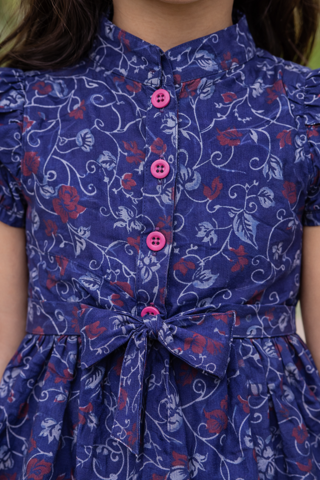 Girls Flower Printed Blue Denim Button-Down Tunic (2–12 Years)