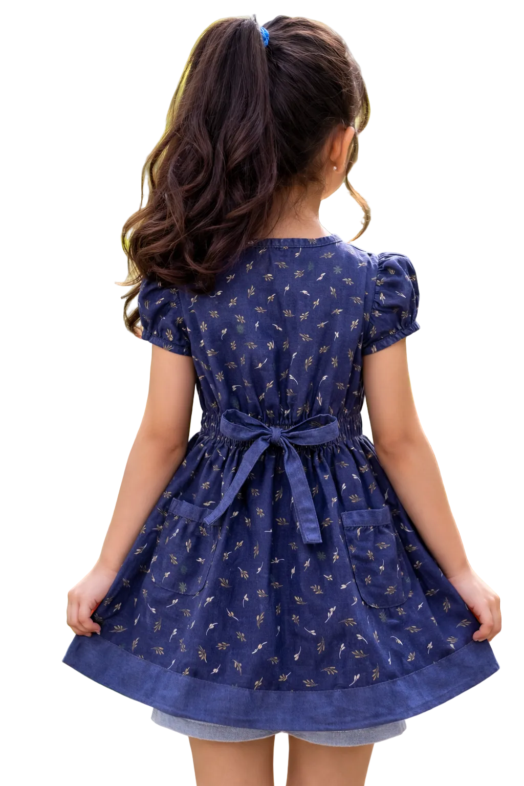 Girls Flower Printed Blue Denim Button-Down Tunic (2–12 Years)