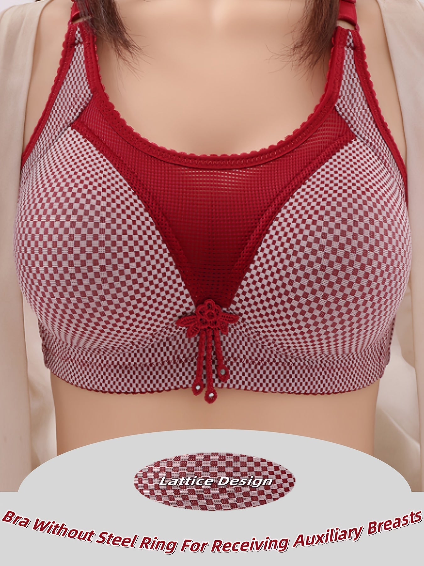 Two-Piece Set Of Fashionable Checkered Design Bras, Wire-Free ./MH