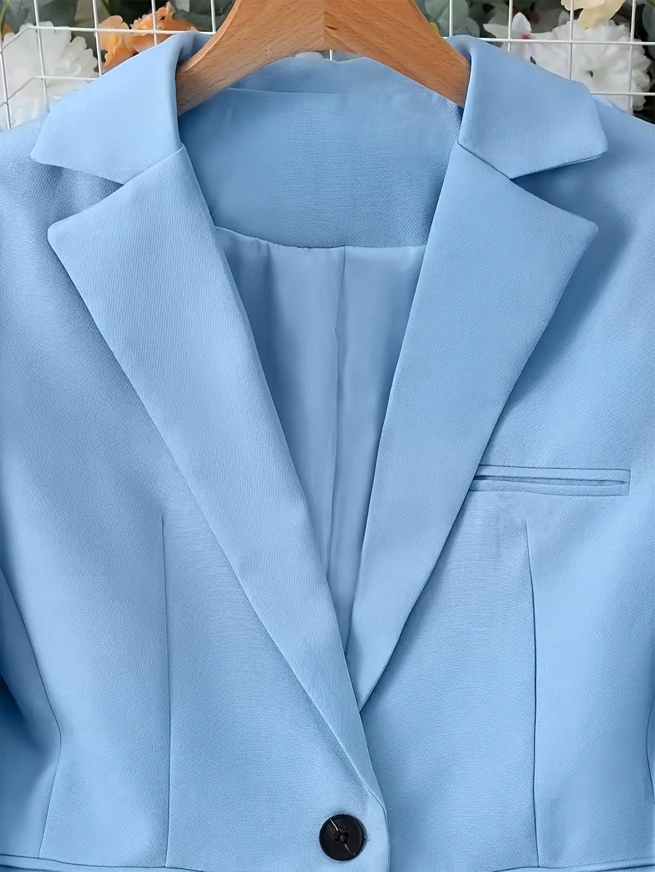 Plain Color Elegant Suit Set, Single Breasted Long Sleeve Blazer .