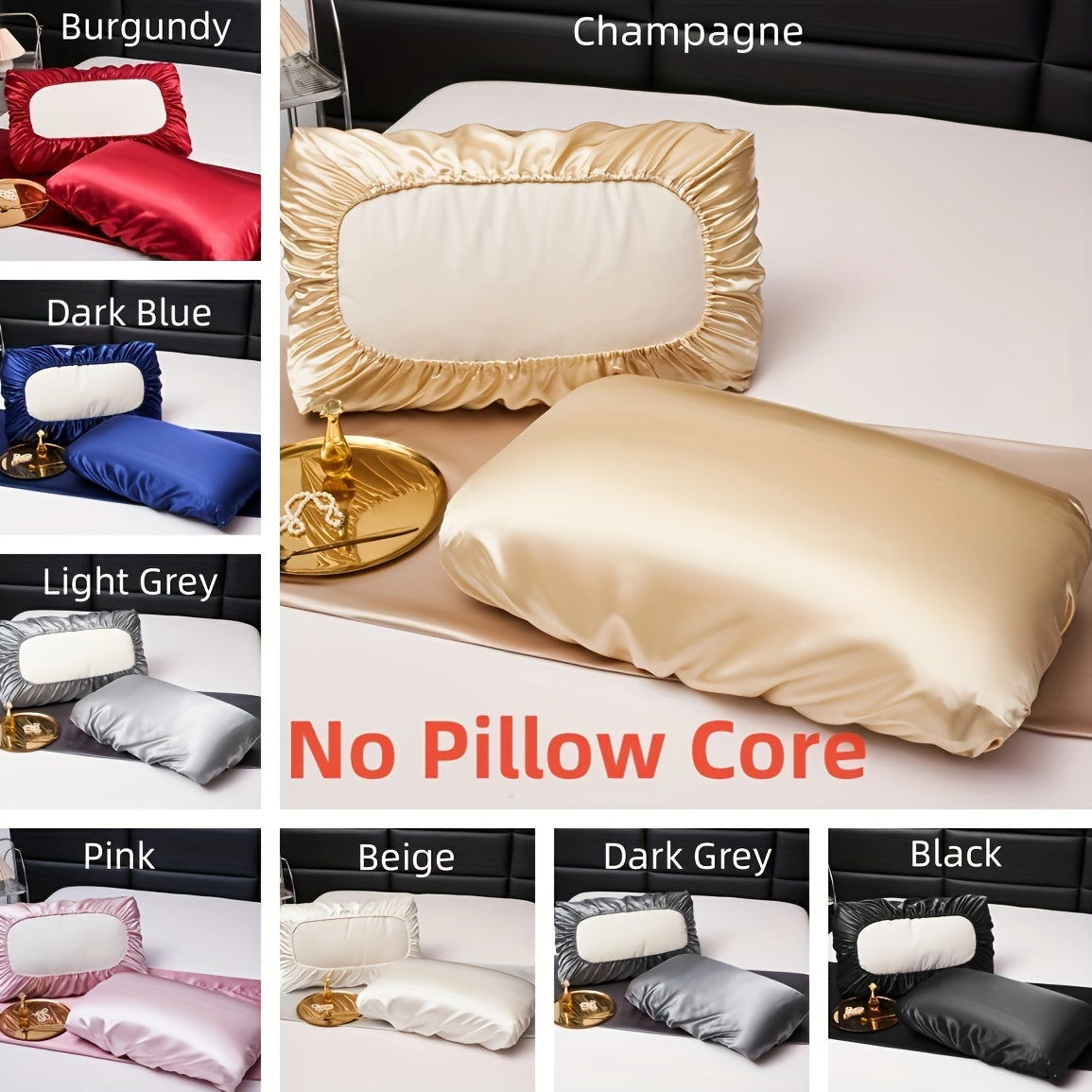 2pcs Soft And Breathable Satin Pillowcase With Elastic Cord .