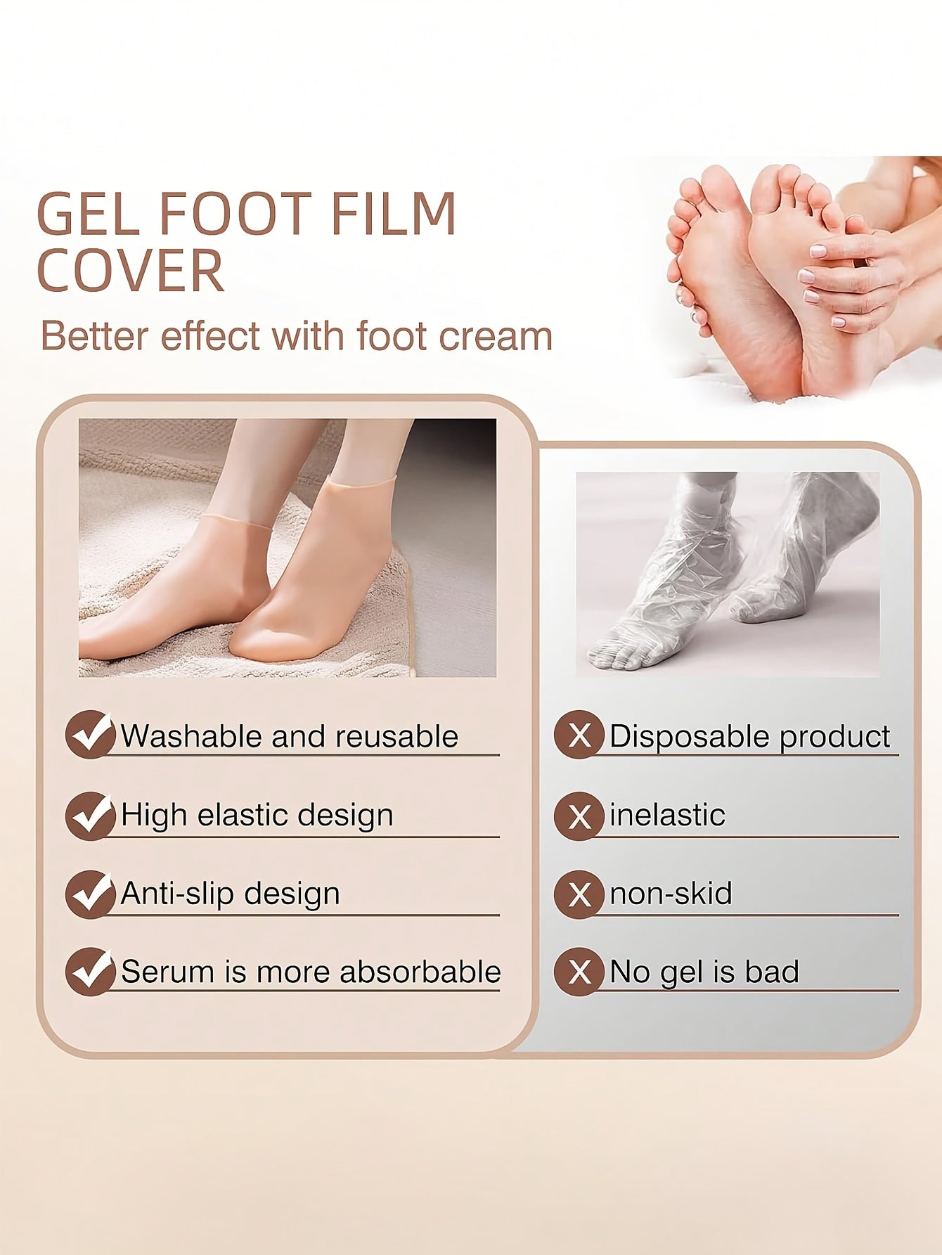 1Pair Silicone Socks for Dry Cracked Feet, Women's./MH