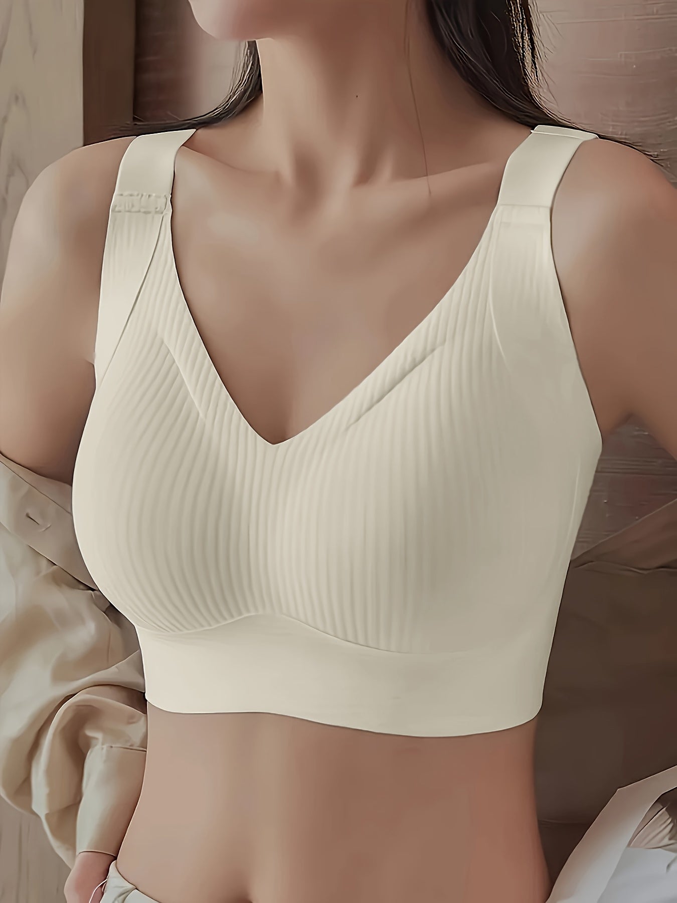 1pc Seamless Wireless Bra, Elegant Solid Color, Breathable & Comfort./MH