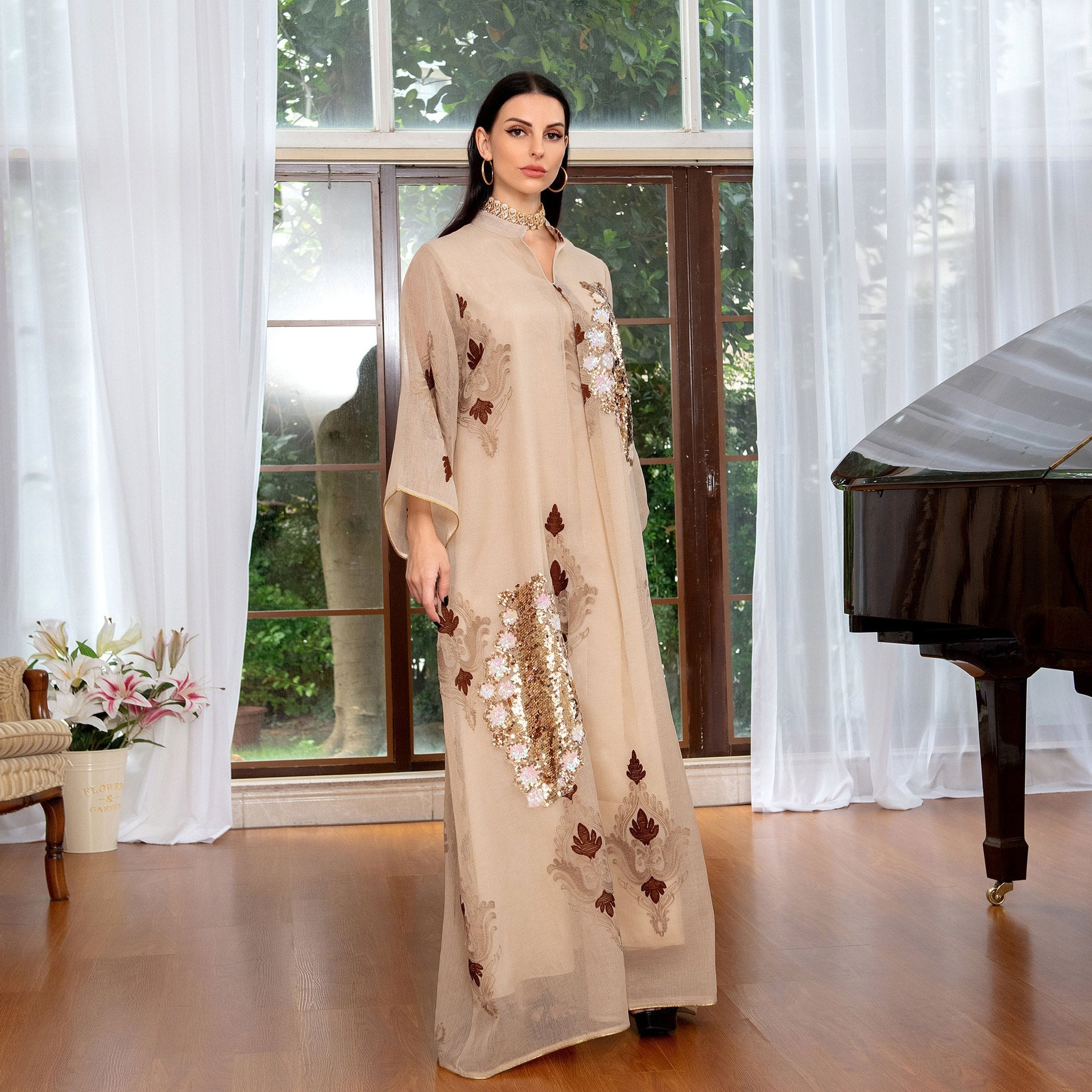 Ramadan Contrast Sequin Maxi Kaftan Dress, /MH