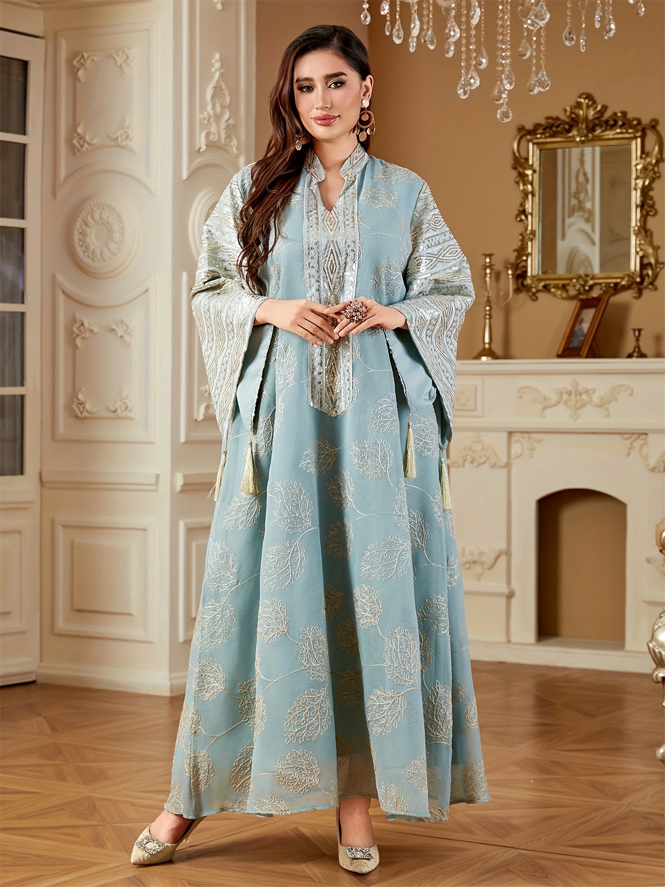 Elegant Black & Golden Decorated Kaftan for Women - ./MH