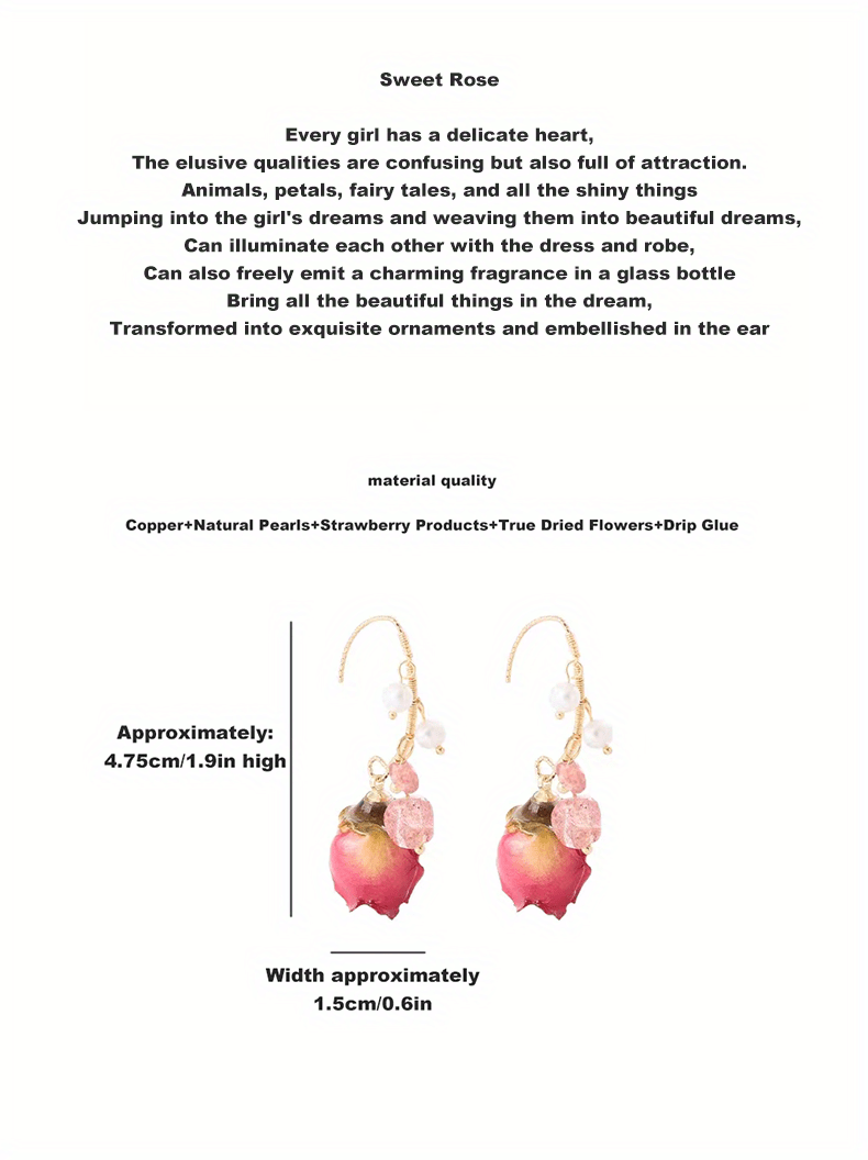 Delicate Eternal Rose Flower Earrings - Copper Jewelry with Faux Pearl Decor, Pastoral Elegant Style, Exquisite Gift for Women, Hypoallergenic, Nickel-Free, Durable, and Long-Lasting
