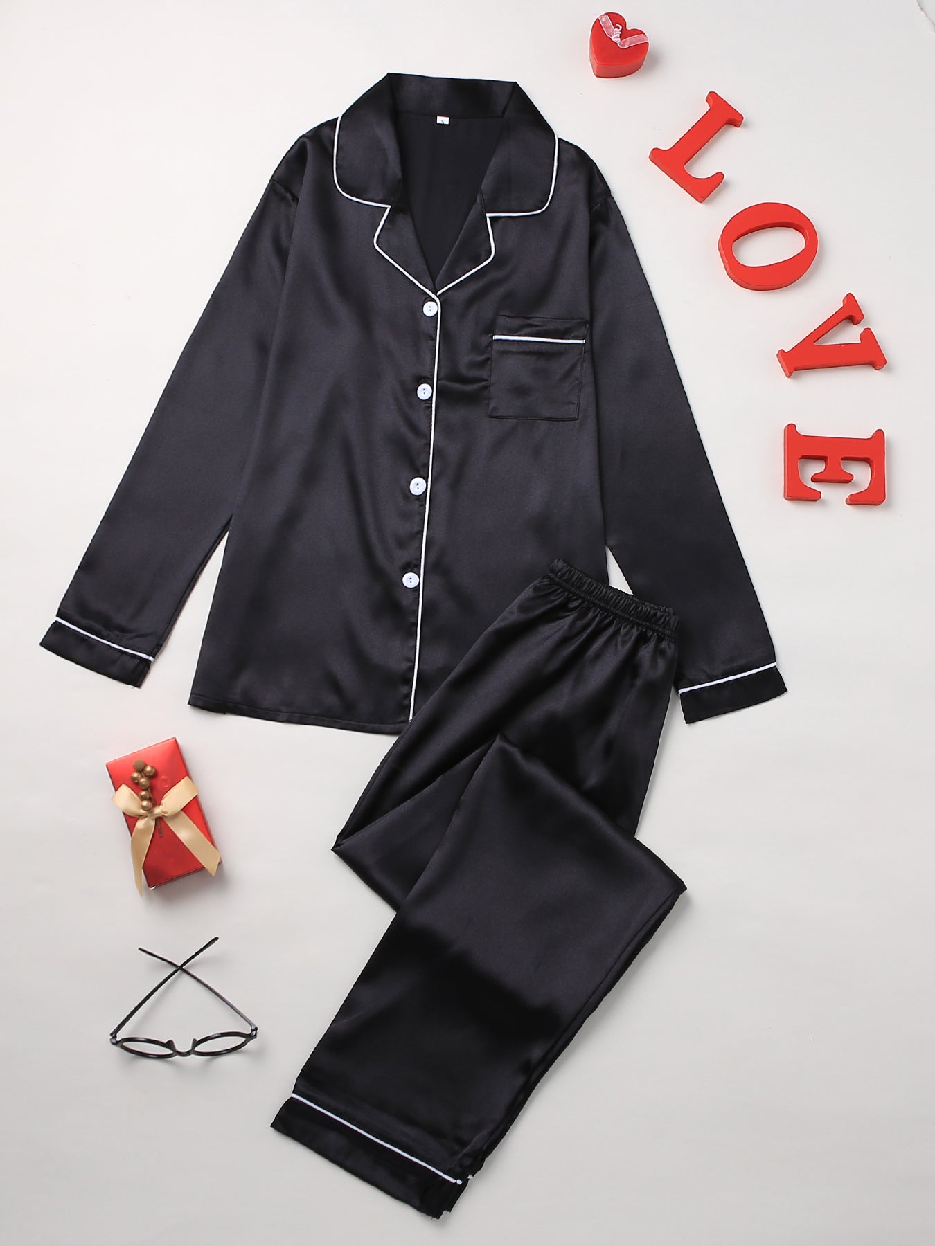 Cozy Solid Pajama Set - Soft Long Sleeve Button.