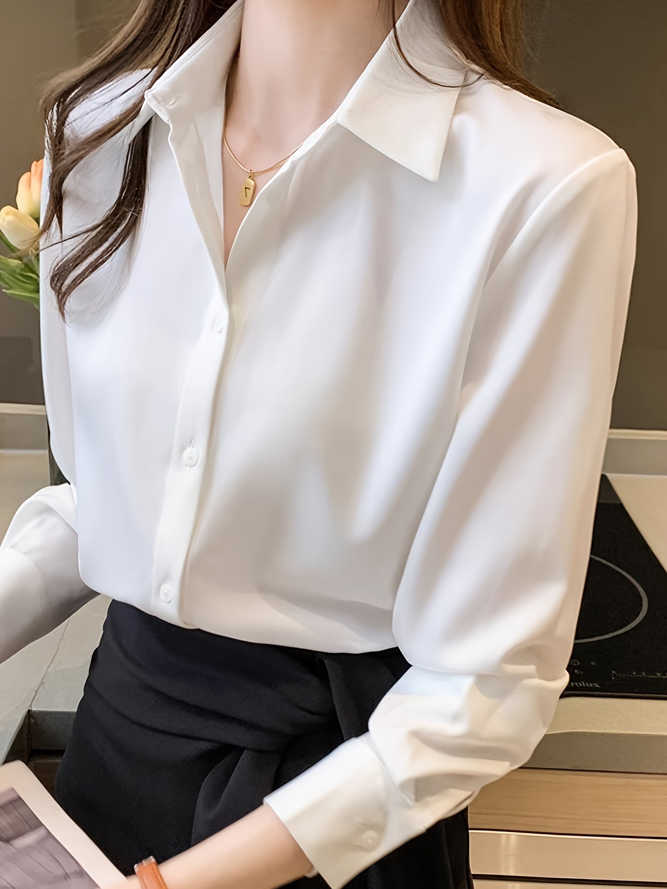 Luxury Feel Wrinkle-Resistant Satin Shirt for Women | Solid Color