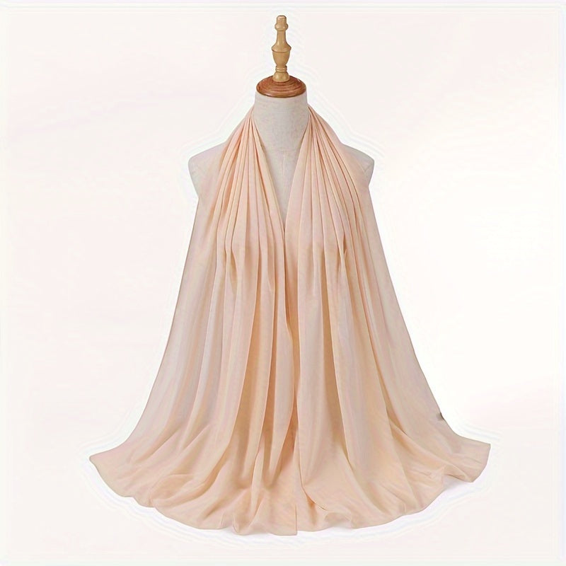 1box Solid Color Chiffon Hijab And Hijab Pins Thin Breathable Sunscreen Scarves'/MH