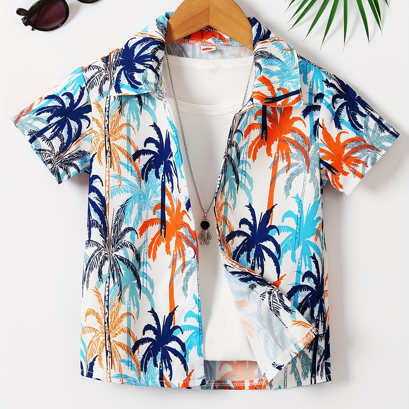 Boy's Hawaiian T-shirt Vacation Kids Round Neck .