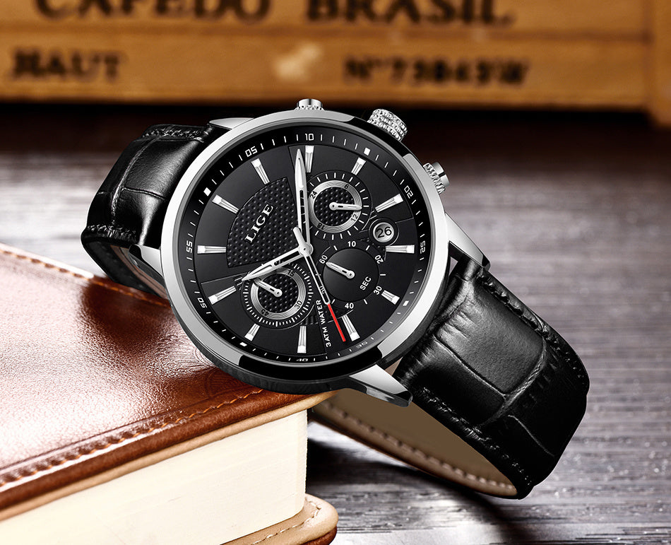 Watches Mens  LIGE Top Brand Luxury Casual Faux Leather Quartz Men's