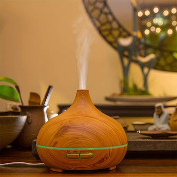 1pc Aroma Diffuser Essential Oil Large Room Office 550ml Wood Color USB Charge Essential Oil Diffusers Cool Mist Humidifier Super Quiet Ambient 7 Color LED Light Waterless Auto Off Aromatherapy Diffuser For Home Bedroom Gift