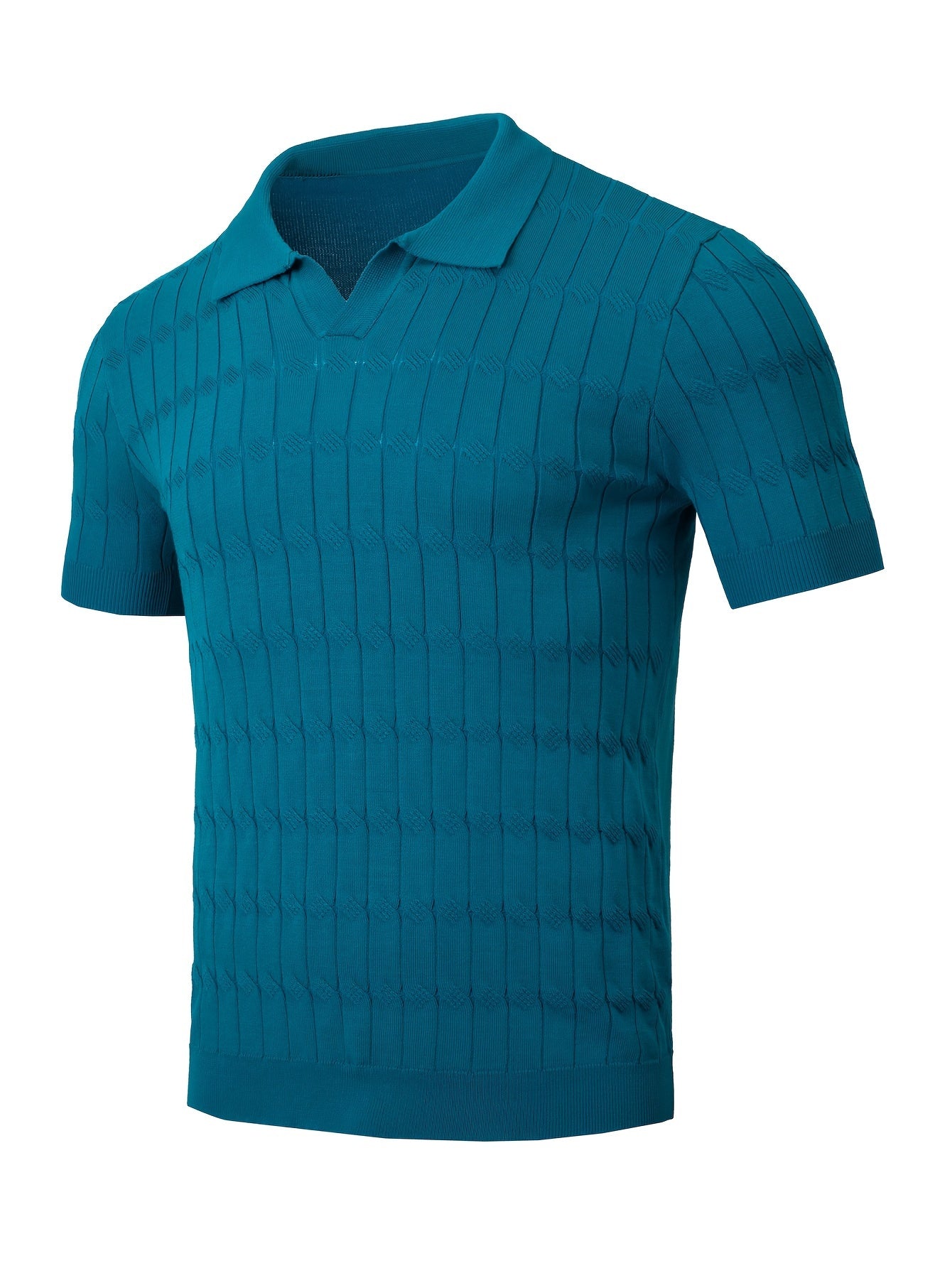 Chic Knit Shirt, Men's Casual Lapel Mid Stretch V-Neck Pullover Sweater