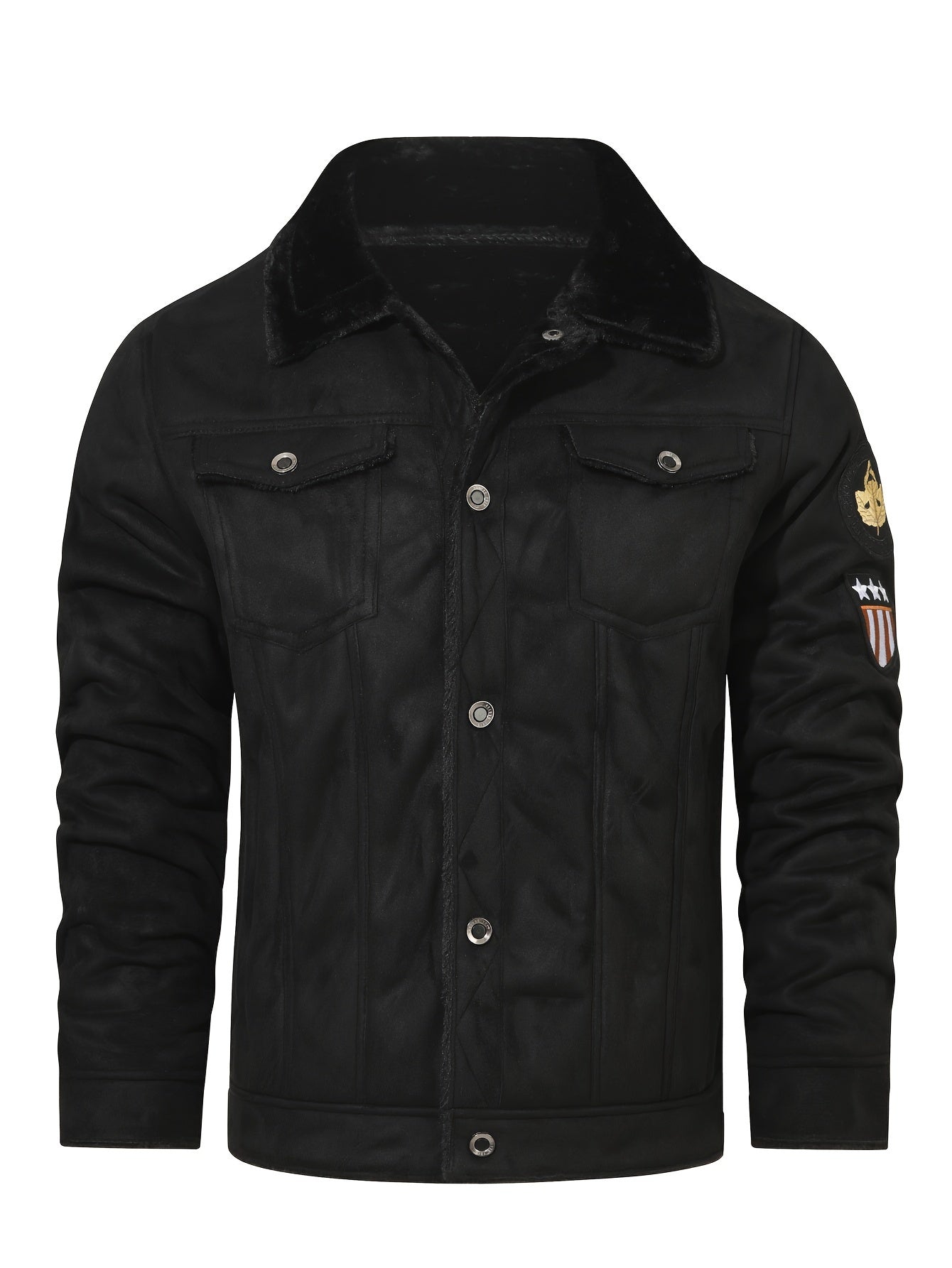 Men's Casual Polyester Jacket with Faux Lining, Solid Color,
