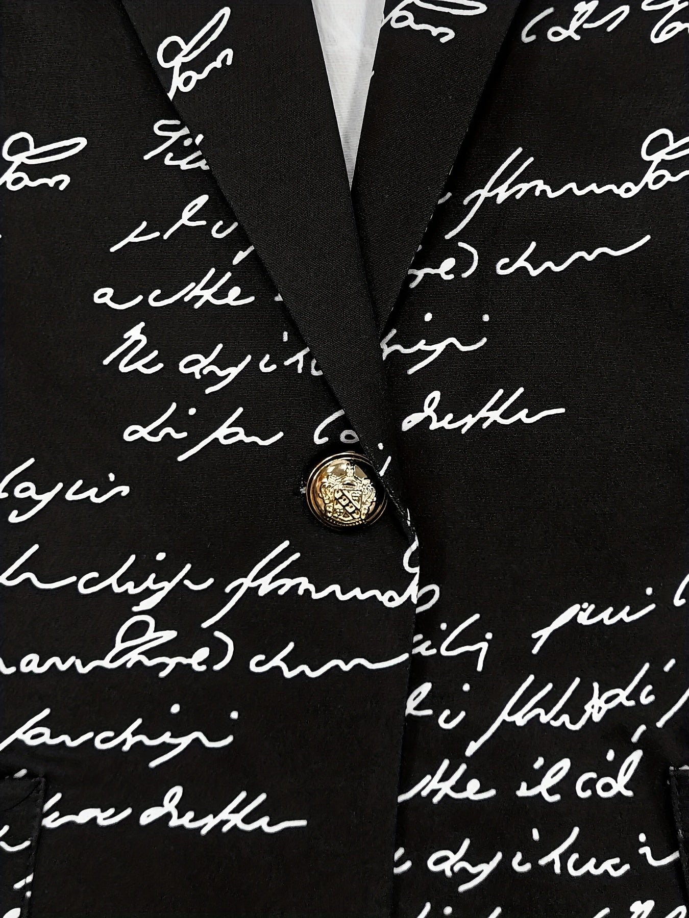 Letter Print Lapel Blazer, Casual One Button Long Sleeve Outerwear,