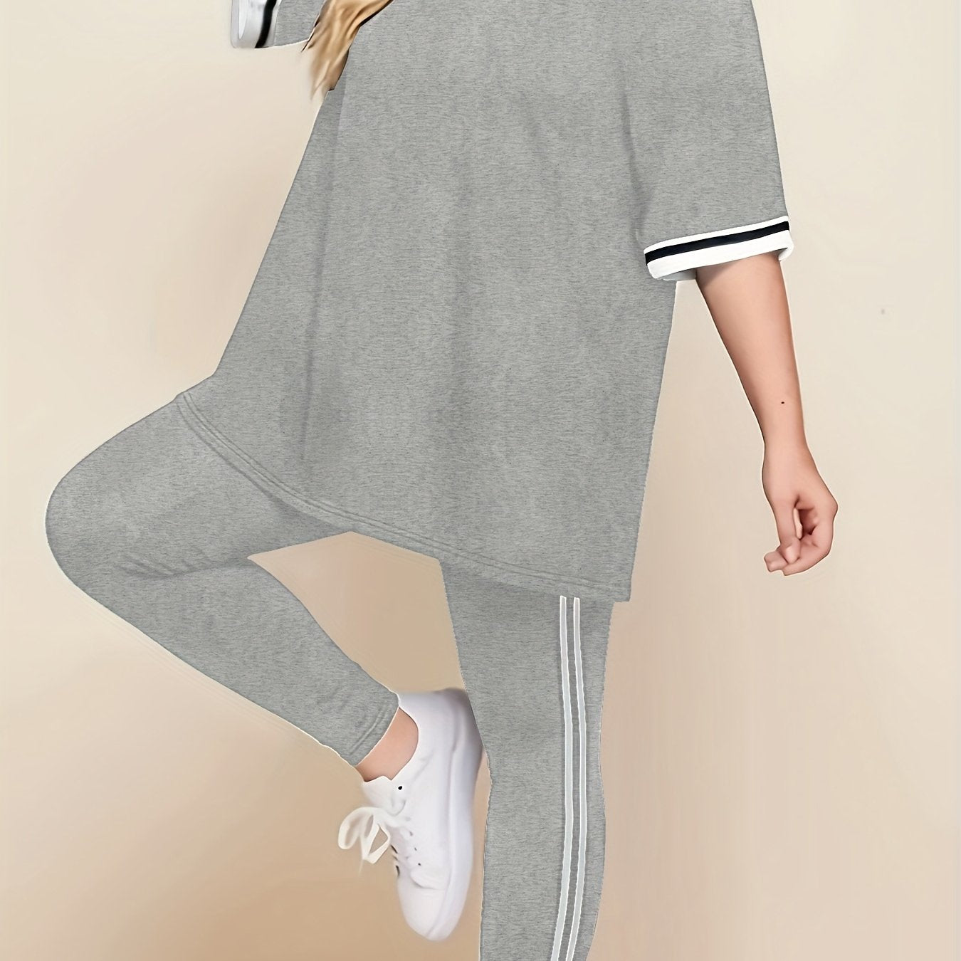 Women'S Plus Size Casual Lounge Set - Gray & White