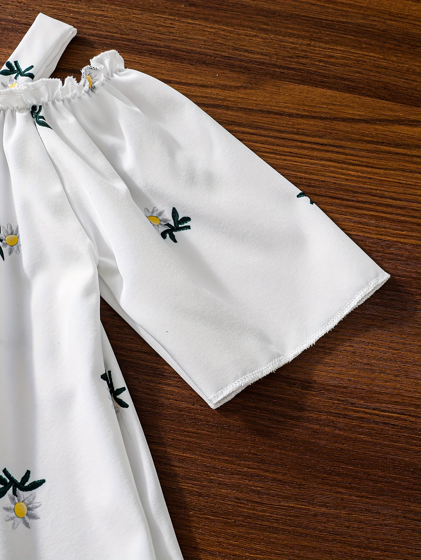 Elegant Girls Floral Ruffle Sleeve Cold Shoulder Top,